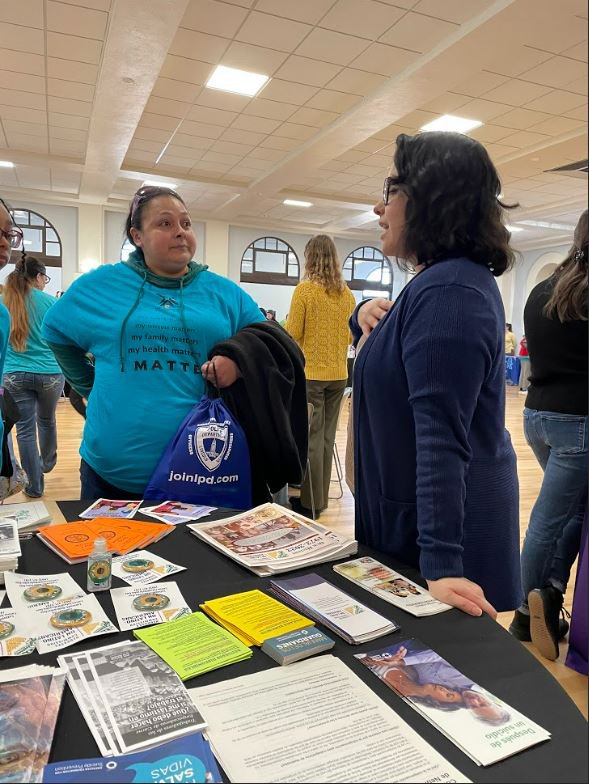 Maria Arriaga talks to community
