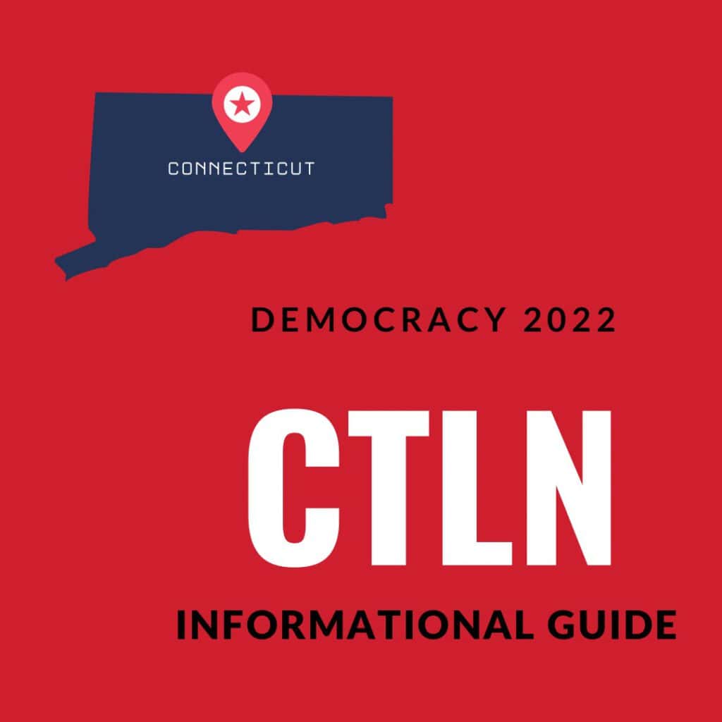 Connecticut map with voter access icons for New England states, emphasizing democracy.