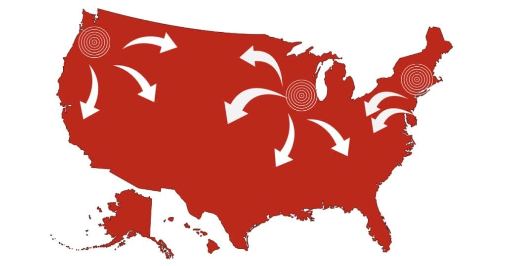 Map of the U.S. highlighting news deserts across the country.