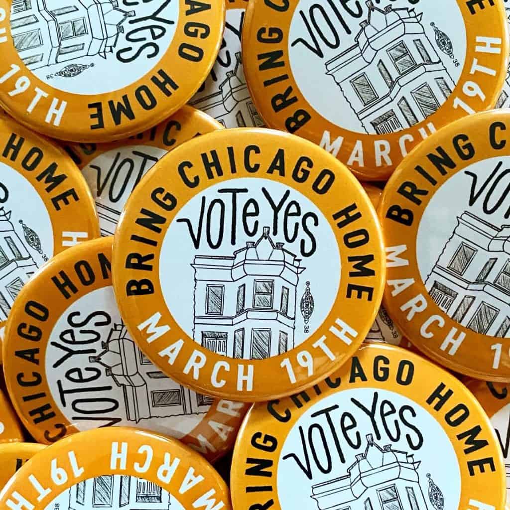 Chicago home voting campaign button for March 19th election.