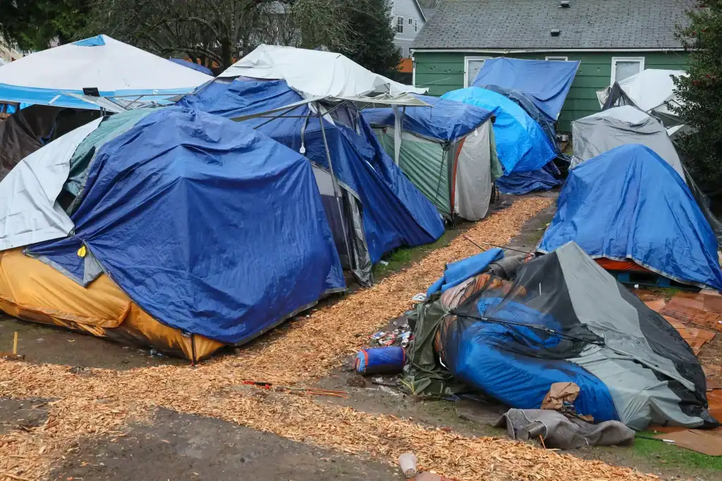 Shelter tents for asylum-seekers in Washington, awaiting government assistance.