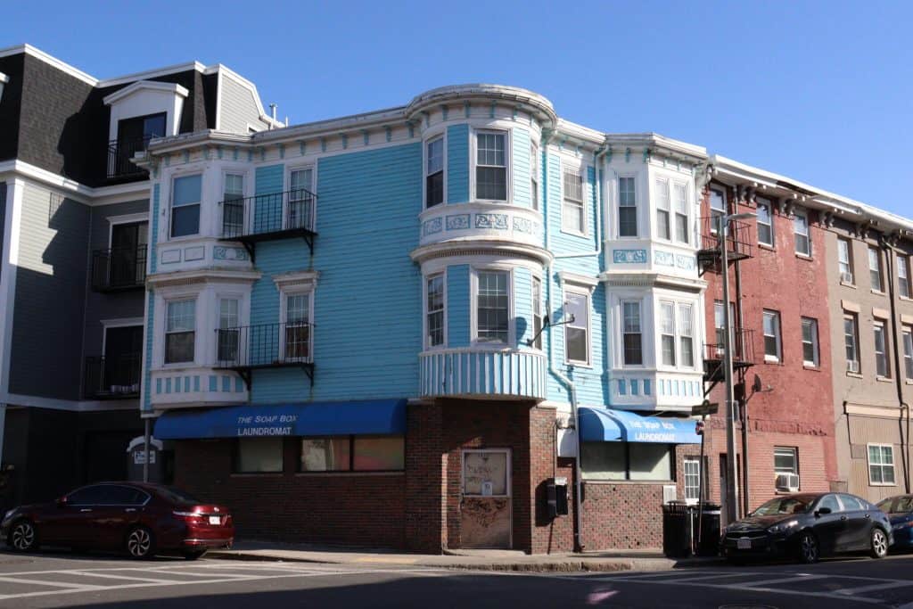 Colorful East Boston building reflecting Latino community presence and diversity.