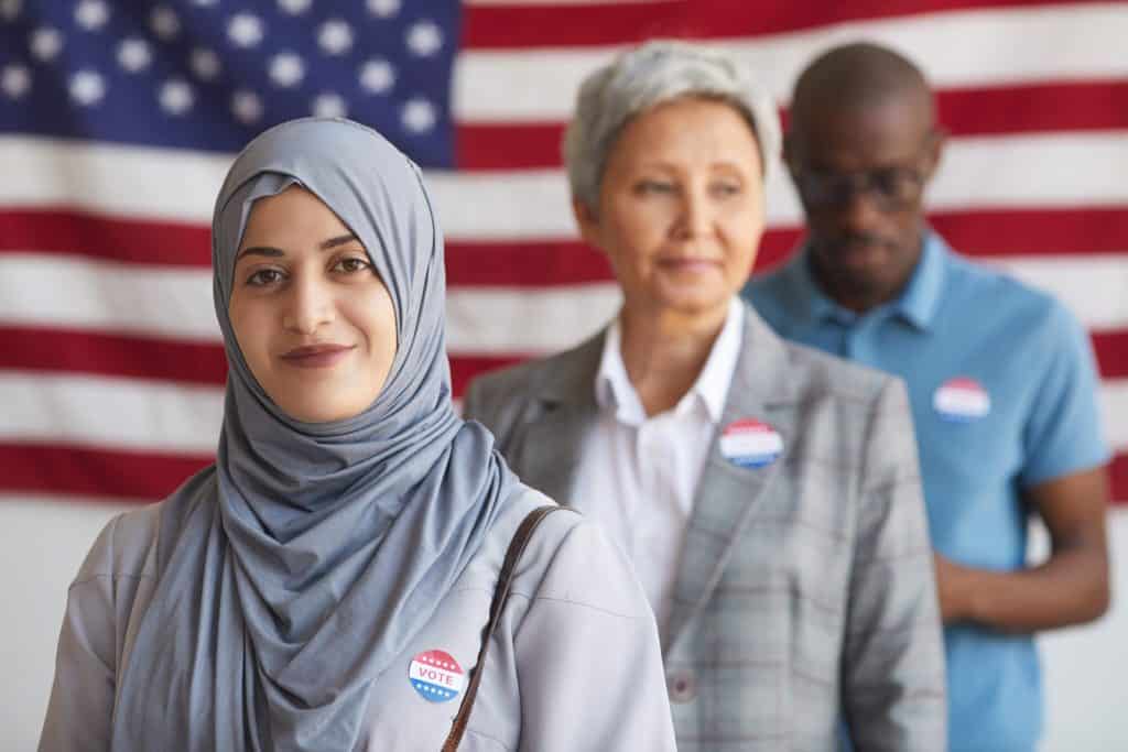 Vote advocacy group supporting 'Right to Vote' legislation with diverse community members.