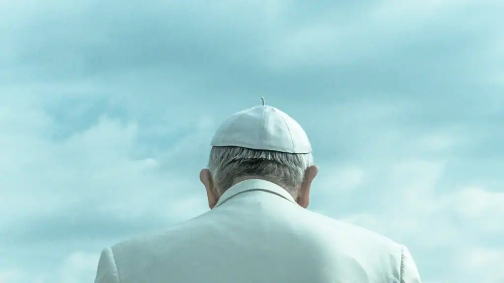 Pope Francis speaking about democracy and faith in a public setting.