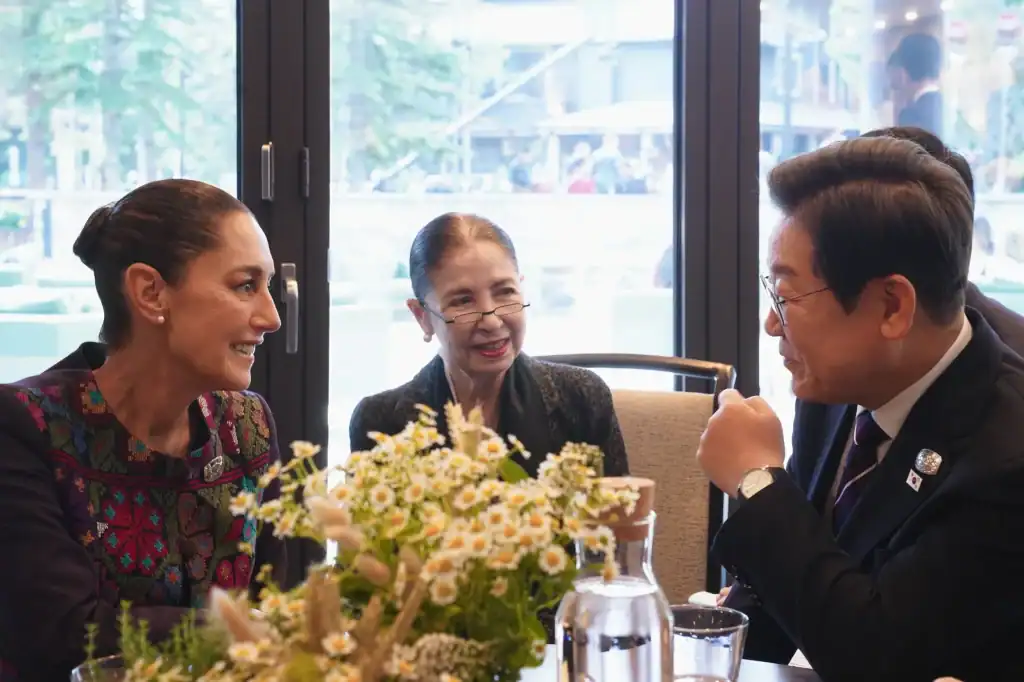 Migrant turned interpreter for Mexican presidency engaging in a formal discussion.