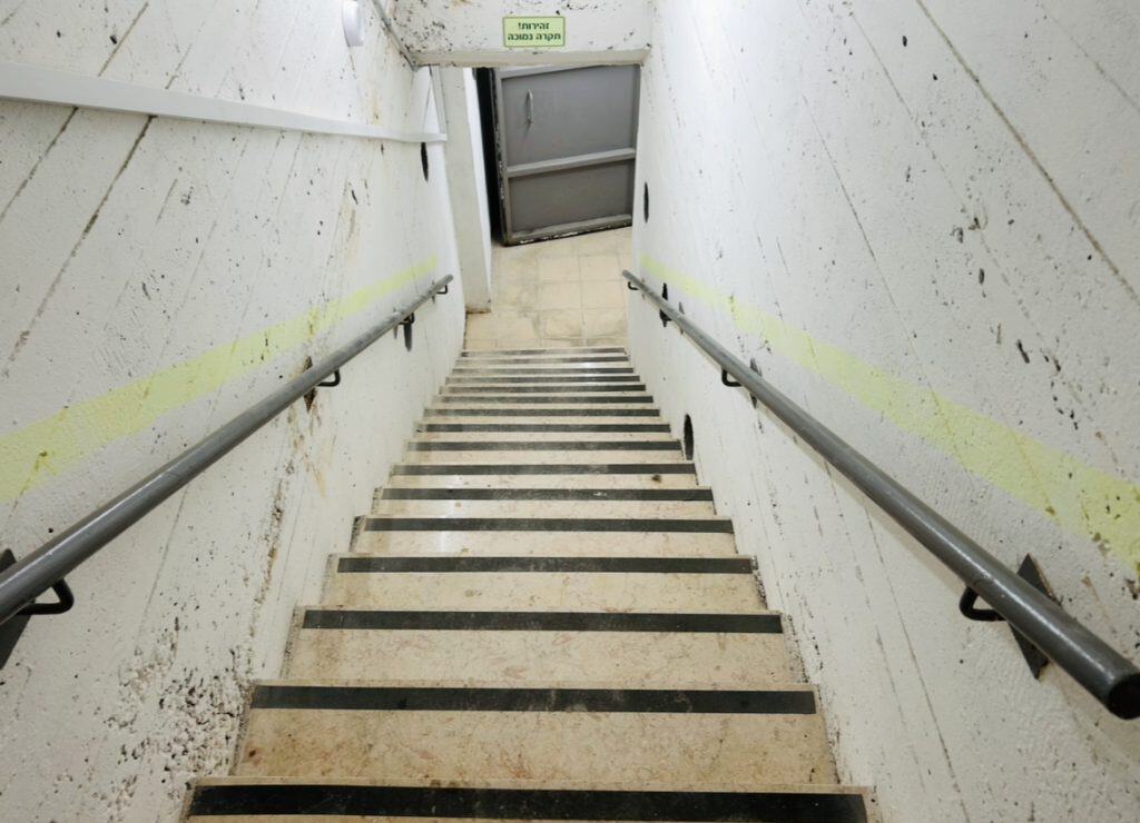 Underground stairway in Tel Aviv symbolizing safety amid regional conflict.