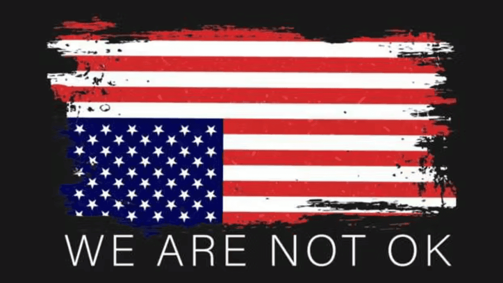 Distressed American flag representing national distress and resilience.