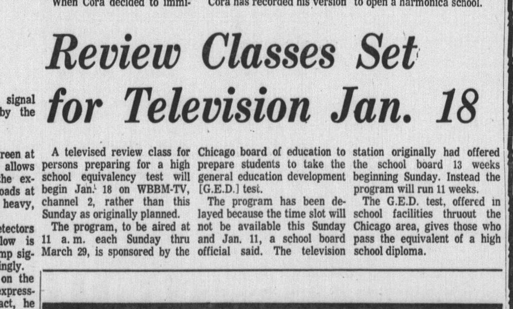 Television review classes for Chicago board of education scheduled for January 18.