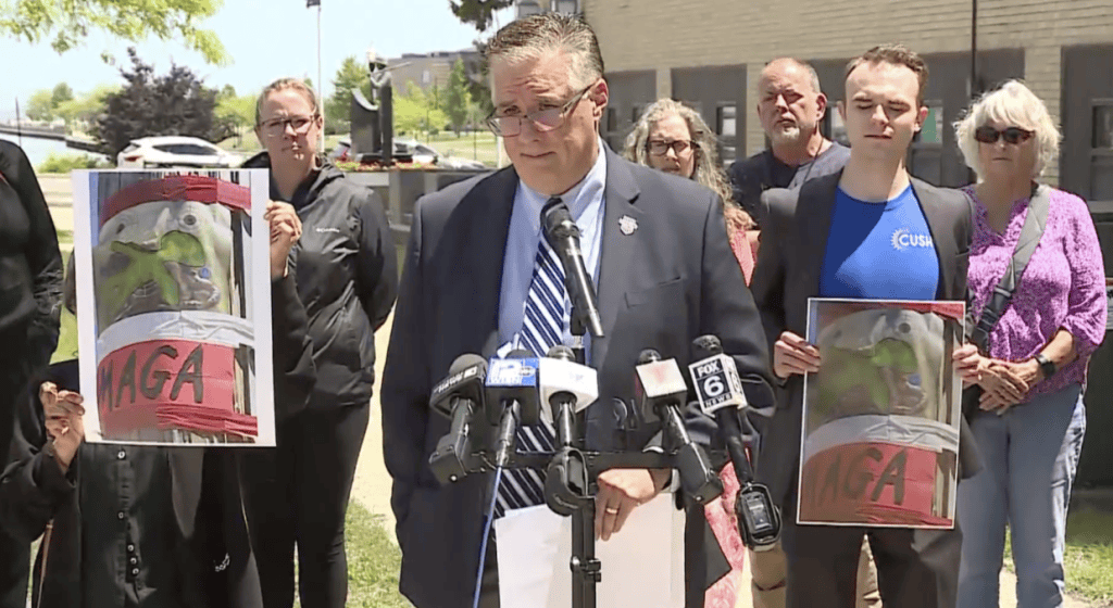 Community leaders speak against anti-immigrant posters in Kenosha.